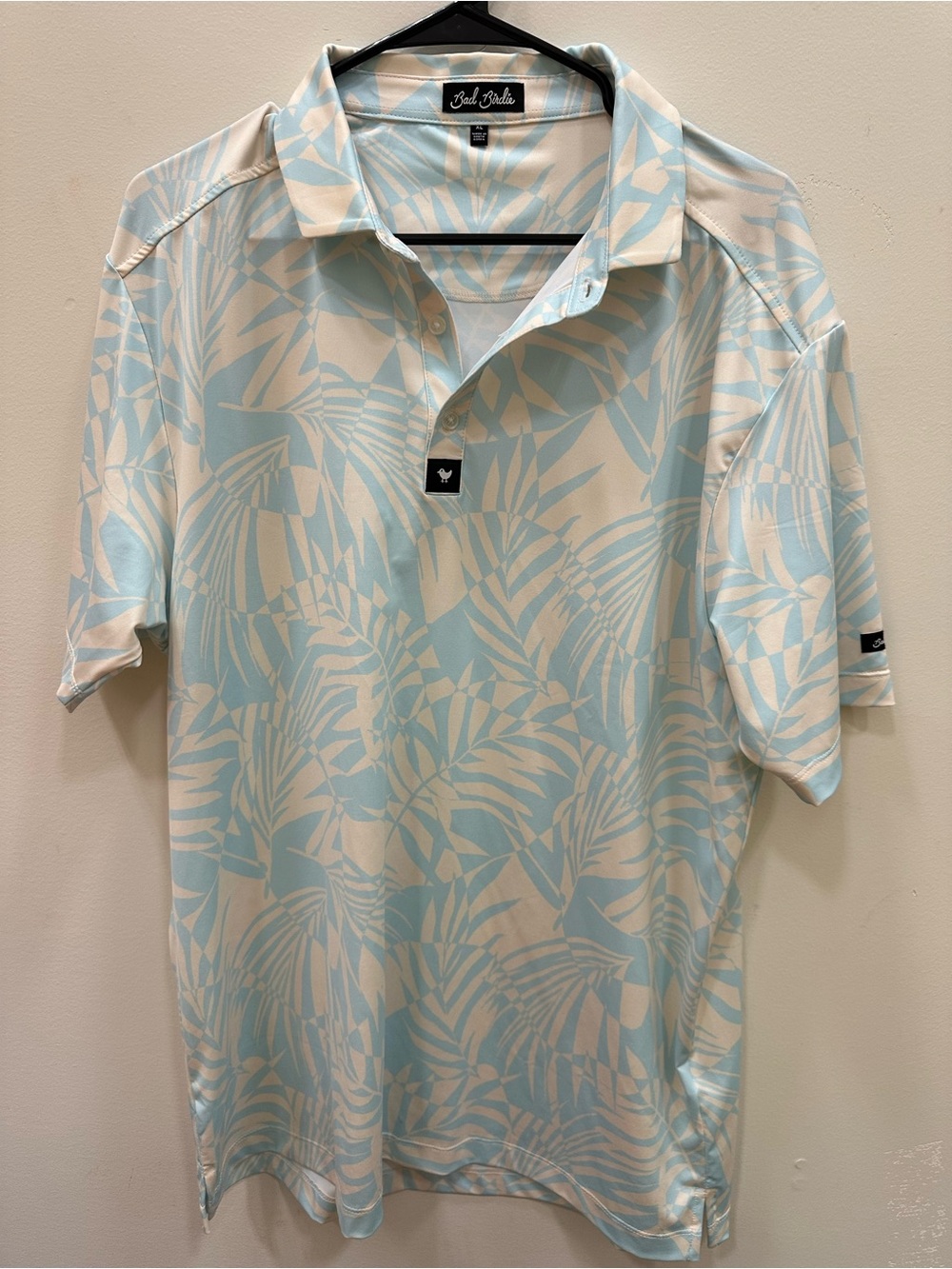 Bad Birdie Light Blue & White Leaf-Print Polo